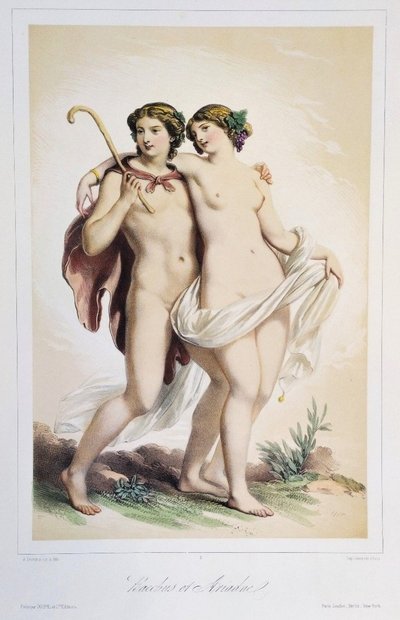 Mythological Lithograph Bacchus And Ariadne 19th C Old Print 
