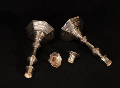 Pair of Louis XIV style silver-plated candlesticks / torches