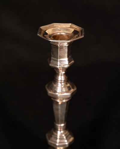 Pair of Louis XIV style silver-plated candlesticks / torches