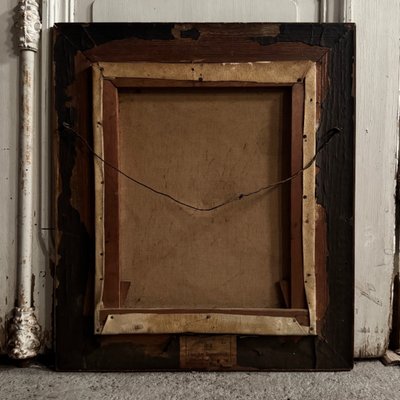 Ritratto ad olio su tela di un uomo con occhiali e baffi inizio XX secolo