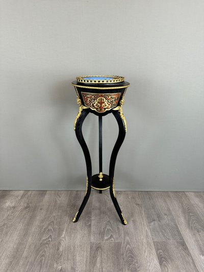 Napoleon III Planter In Blackened Wood, Gilded Bronze And Hand-painted Porcelain, 19th Century