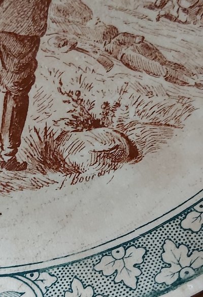 Assiettes historiées terre de fer de la faïencerie Creil et Montereau 