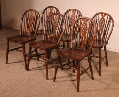 Série De 6 Chaises Windsor Wheelback Du 19° Siècle