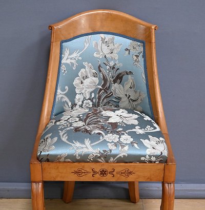 Gondola chair in cherry and bird's-eye maple, Charles X style - Mid-20th century