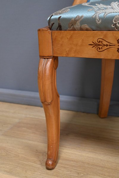 Gondola chair in cherry and bird's-eye maple, Charles X style - Mid-20th century