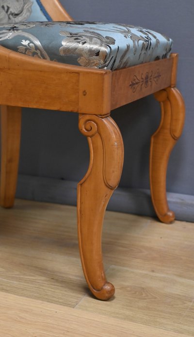 Gondola chair in cherry and bird's-eye maple, Charles X style - Mid-20th century