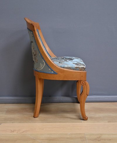 Gondola chair in cherry and bird's-eye maple, Charles X style - Mid-20th century
