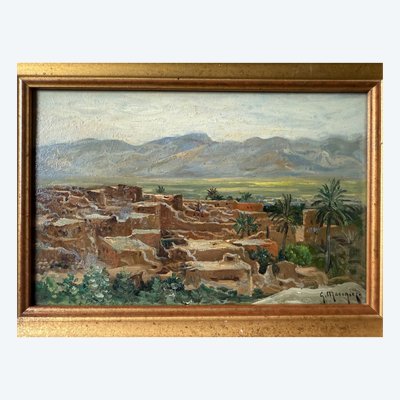 Orientalist landscape, Moroccan village view, atlas, signed Georges Maroniez (1865-1933)