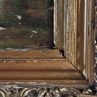 Oil on canvas pasted on panel Barbizon 19th century gilded frame