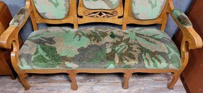 In the spirit of Alfonce Mucha's shapes: rare Art Nouveau bench seat, circa 1900