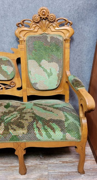 In the spirit of Alfonce Mucha's shapes: rare Art Nouveau bench seat, circa 1900