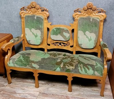 In the spirit of Alfonce Mucha's shapes: rare Art Nouveau bench seat, circa 1900