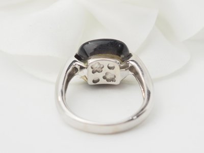Bague en or blanc, quartz fumé et diamants 