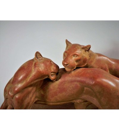 Statue de panthères en terre cuite par René Rochard (1906 -1984)