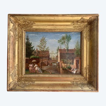 Scuola Francese del XIX Secolo, Olio su Tela - Lezione di Pittura