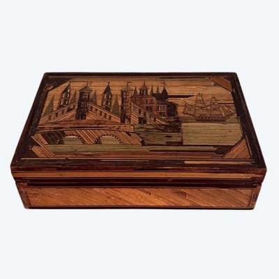 Buchkassette aus Strohmarketerie Ende 18. Anfang 19.