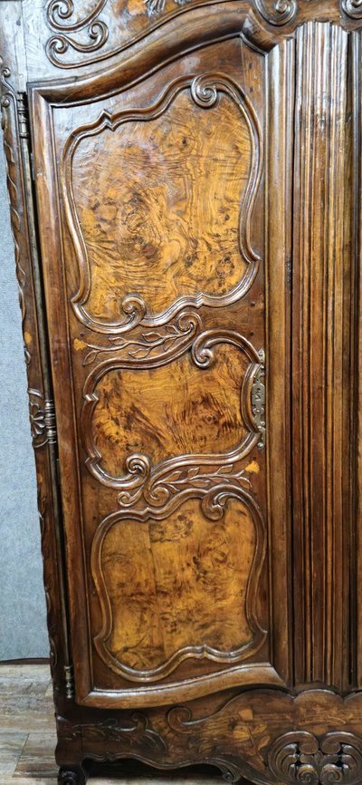 Louis XV period cupboard in marquetry, elm and walnut made by Maitre Antoine Sertelon