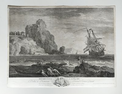 Large Etching  Seascape Engraving By Jacques-philippe Le Bas After Vernet 18th C old print