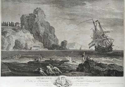 Large Etching  Seascape Engraving By Jacques-philippe Le Bas After Vernet 18th C old print