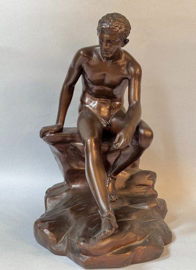 Bronze sculpture ''Hermès assis'' or ''Mercure au repos'' Barbedienne