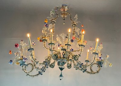 Multicolored Murano Glass Rezzonico Gondola Chandelier Circa 1900