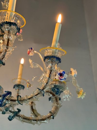 Multicolored Murano Glass Rezzonico Gondola Chandelier Circa 1900