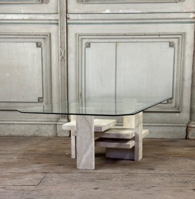 Brutalist Travertine Coffee Table By Willy Ballez