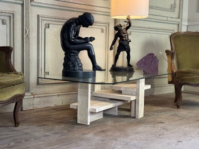 Brutalist Travertine Coffee Table By Willy Ballez