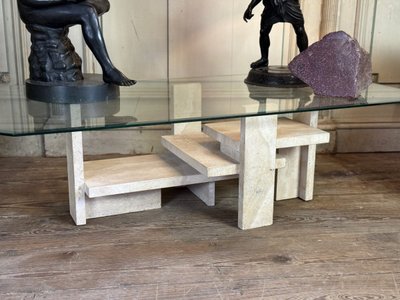 Brutalist Travertine Coffee Table By Willy Ballez