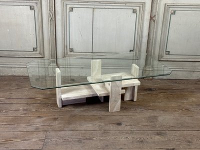 Brutalist Travertine Coffee Table By Willy Ballez