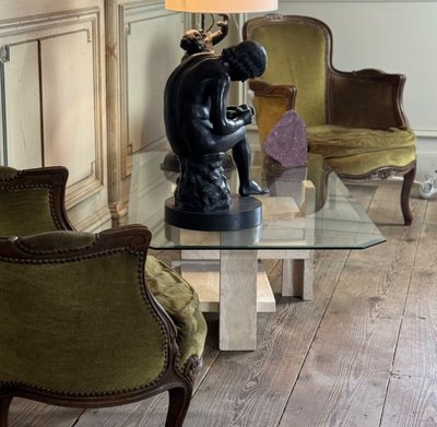 Brutalist Travertine Coffee Table By Willy Ballez