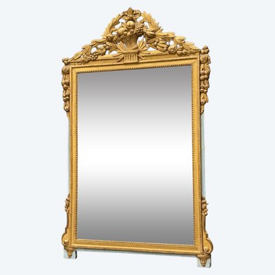 Grand Miroir Louis XVI En Bois Sculpté Et Doré, France, 18th Century
