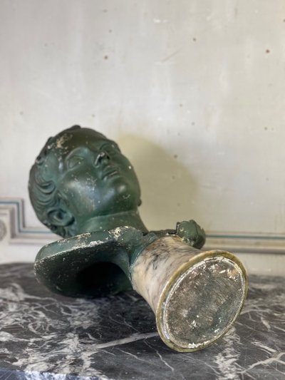 Jeune garçon, Buste En Plâtre Patine Verte, Vers 1900