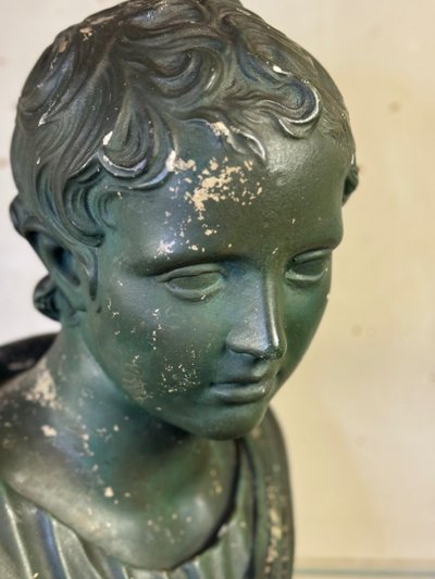 Jeune garçon, Buste En Plâtre Patine Verte, Vers 1900