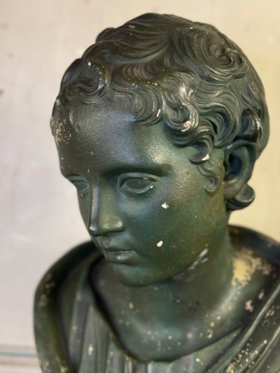 Jeune garçon, Buste En Plâtre Patine Verte, Vers 1900