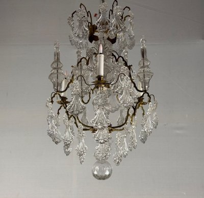 Lustre Cage, Pampilles En Verre Moulé Et Bronze, Vers 1800