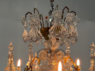 Lustre Cage, Pampilles En Verre Moulé Et Bronze, Vers 1800