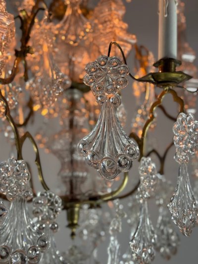 Lustre Cage, Pampilles En Verre Moulé Et Bronze, Vers 1800