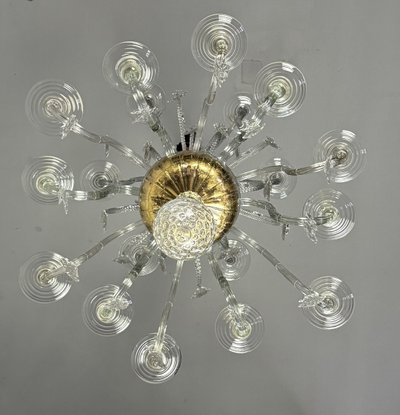 Liège chandelier in blown glass, two tiers of light arms, 18th century