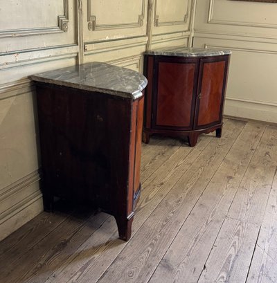 Paire De Consoles,  Placage D’acajou Et Bois De Rose, Marbre Bleu Turquin, XVIIIème Siècle