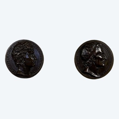 Coppia di medaglioni in bronzo, Rouget De Lille e J.j Rousseau