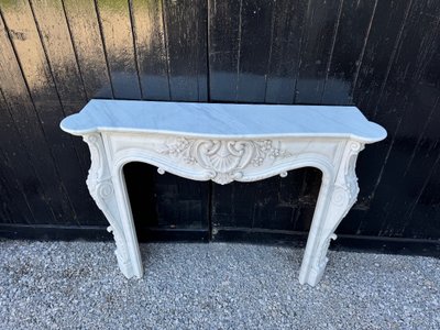 Cheminée De Style Louis XV En Marbre De Carrare Vers 1980