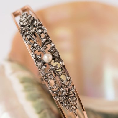 Antikes Armband mit Diamanten und feiner Perle