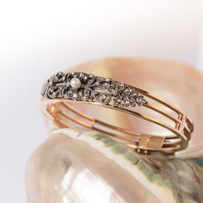 Antikes Armband mit Diamanten und feiner Perle