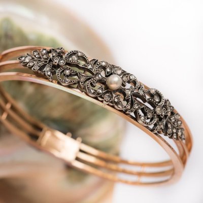 Antikes Armband mit Diamanten und feiner Perle