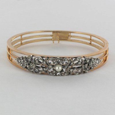 Antikes Armband mit Diamanten und feiner Perle