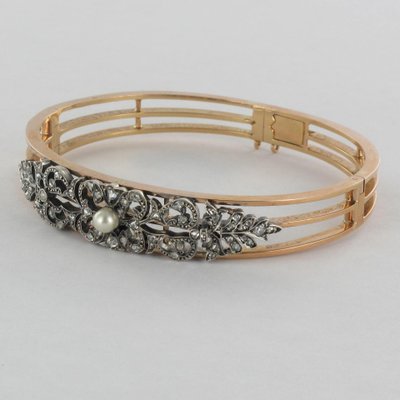 Antikes Armband mit Diamanten und feiner Perle