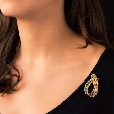 Antike Brosche Türkise Und Diamanten