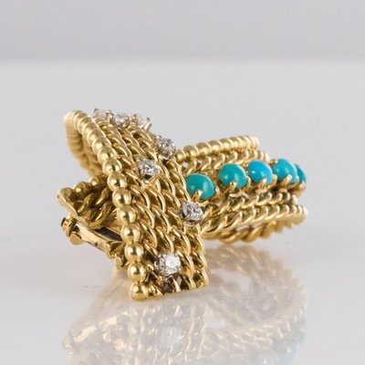Antike Brosche Türkise Und Diamanten