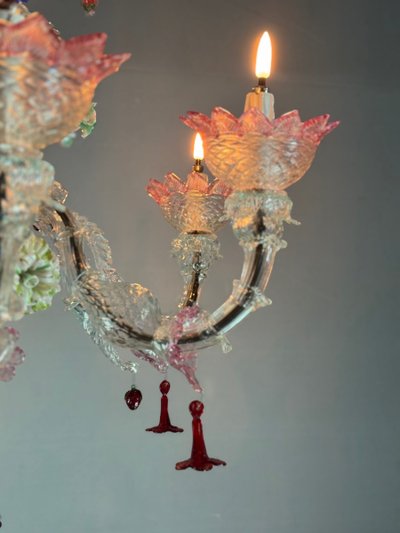 Venetian chandelier in multicolored Murano glass, 6 light arms, circa 1920